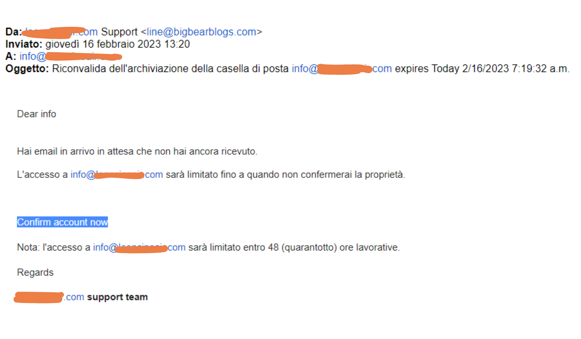 Email di truffa messaggio automatico 