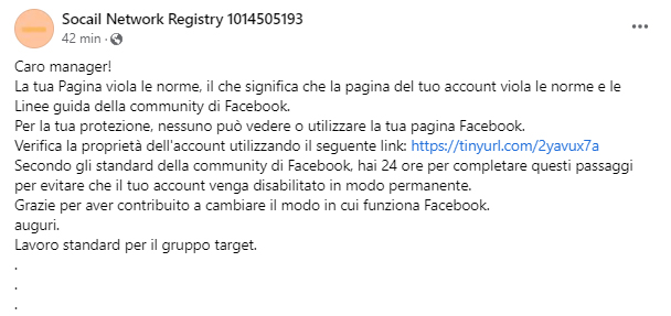 social phishing notifica