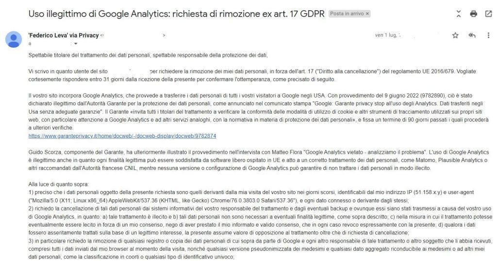 Estratto email Leva Google Analytics estratto email leva